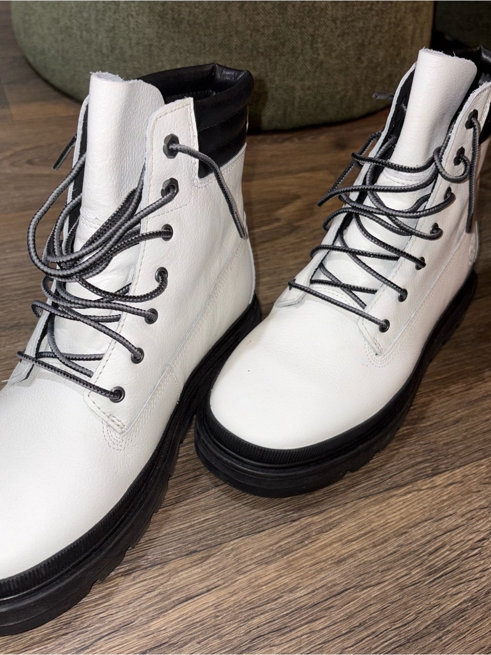 Timberland White Leather Lace-Up Boots with Black Soles